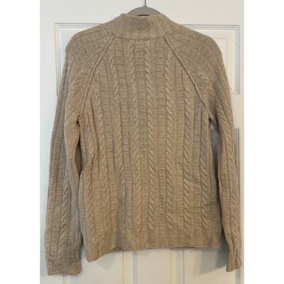 Banana Republic Cardigan Sweater Sz Med Cashmere Blend Tan Cable Knit Mock Neck - Picture 2 of 11